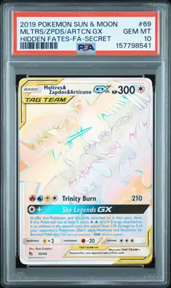 PSA 10 Moltres & Zapdos & Articuno Gx 69/68 Secret Hidden Fates Pokemon Card - Image 1