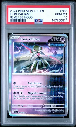 2024 POKEMON TEF EN-TEMPORAL FORCES REVERSE HOLO #080 IRON VALIANT PSA 10 - Image 1