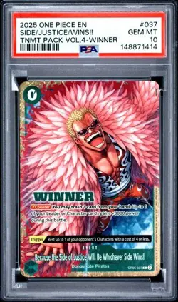 2025 ONE PIECE TOURNAMENT PACK VOL.4 037 WHICHEVER SIDE WINS!! WINNER PSA 10 - Image 1