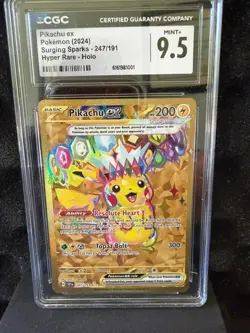 Pikachu ex Surging Sparks Hyper Rare Holo CGC 9.5 Pokemon TCG 2024 247/191 - Image 1