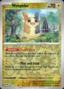 MORPEKO 072/167 UNCOMMON TWILIGHT MASQUERADE POKEMON REVERSE HOLO NM - Image 1