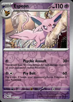 ESPEON 033/131 HOLO RARE PRISMATIC EVOLUTIONS POKEMON REVERSE HOLO NM - Image 1