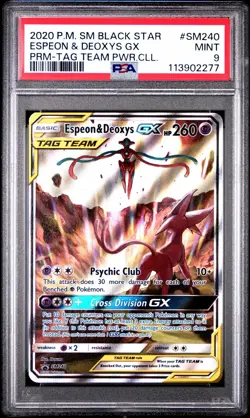 2020 POKEMON SM BS PROMO TAG TEAM POWERS COL #SM240 ESPEON DEOXYS TAG TEAM PSA 9 - Image 1