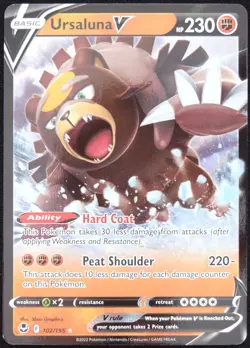 Pokemon TCG Ursaluna V 102/195 2022 Silver Tempest Ultra Rare Card - NM - Image 1