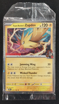 Team Rocket's Zapdos 070/182 Pokemon GameStop Stamped Promo Sealed NM Near Mint - Image 1