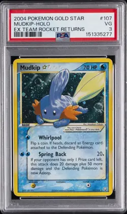 2004 POKEMON EX TEAM ROCKET RETURNS GOLD STAR #107 MUDKIP-HOLO PSA 3 - Image 1