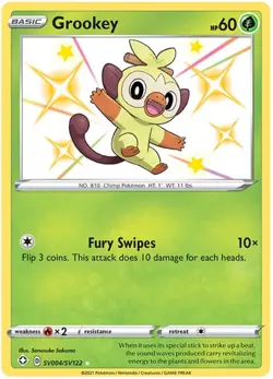 Pokemon Grookey - SV004/SV122 - Shiny Holo Rare NM-Mint Shining Fates - Image 1