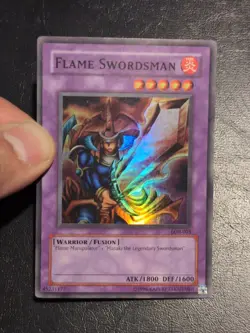 Yu-Gi-Oh! SUPER RARE CARD FLAME SWORDSMAN LOB-003 1996 VINTAGE PRINT LP - Image 4