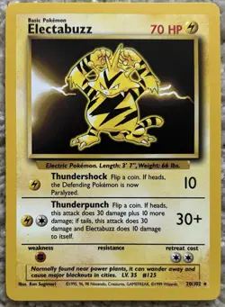 Pokemon Electabuzz 20/102 Base Set Unlimited 1999 Vintage WOTC LP Card - Image 1