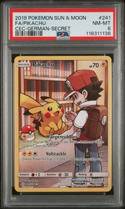 Pokemon Pikachu 241/236 Sun & Moon Cosmic Eclipse PSA 8 NM-MINT Low Pop - Image 1