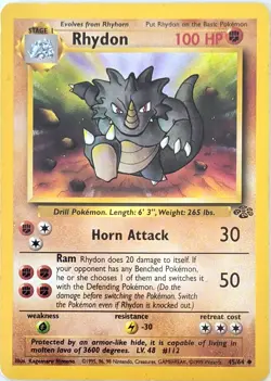 Rhydon 45/64 Uncommon Jungle Pokemon Unlimited Moderately Played - Image 1