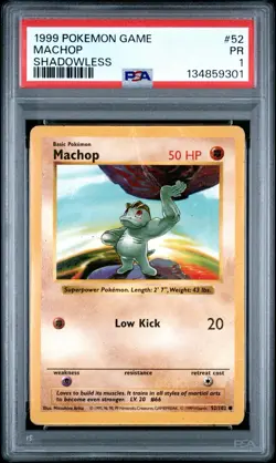 PSA 1 Machop Shadowless Base Set #52 1999 Pokemon WoTC PR - Image 1