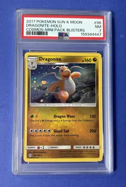 2017 Pokemon Sun & Moon Dragonite Holo Cosmos Mini Pack Blisters #96 PSA 7 NM - Image 1