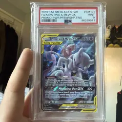 Pokemon PSA 9 MINT Mewtwo & Mew GX SM191 Power Partnership Tins Promo Holo - Image 3
