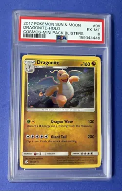2017 Pokemon Sun & Moon Dragonite Holo Cosmos Mini Pack Blisters #96 PSA 6 EX-MT - Image 1