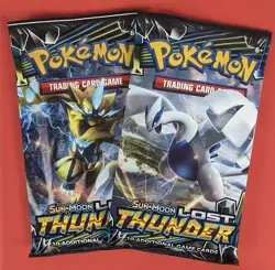 2 POKEMON SUN & MOON LOST THUNDER SEALED PACKS - LUGIA AND ZERAORA ARTWORK - Image 1