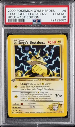 2000 POKEMON GYM HEROES HOLO-1ST EDITION #6 LT. SURGE'S ELECTABUZZ PSA 10 - Image 1