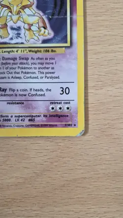 Pokemon TCG Base Set Alakazam Holo Rare 1/102 HP - Image 5