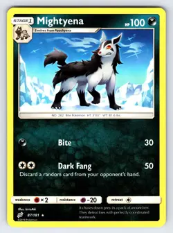 Mightyena 87/181 2019 Sun & Moon Team Up Pokemon Card TCG Non Holo Rare - Nm/Vlp - Image 1
