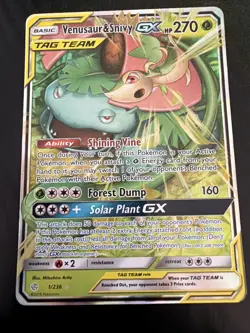 Pokemon TCG Venusaur & Snivy GX Ultra Rare Holo 1/236 SM-Cosmic Eclipse 270 HP - Image 1