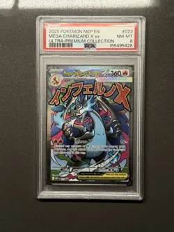 2025 Pokemon MEP EN Mega Charizard X ex Ultra Premium Collection #023 PSA 8 - Image 1