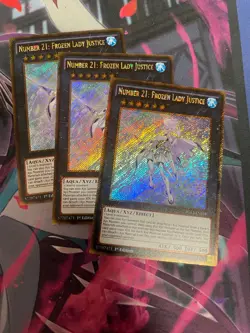 YUGIOH - NUMBER 21 FROZEN LADY JUSTICE X3 - GOLD SECRET RARE - NM - 1ST ED PGL2 - Image 1