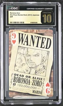 2012 ONE PIECE WANTED DECK NINE OF HEARTS - JPN RORONOA ZORO CGC 10 PRISTINE - Image 1