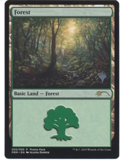 1x Forest (005) - FOIL - Promo Pack NM-Mint, English Planeswalker Stamped MTG Ma - Image 1