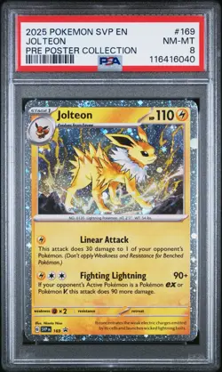 PSA 8 Jolteon 169 Cosmos Holo 2025 Pokemon Scarlet & Violet - Image 1