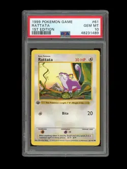 Pokemon PSA 10 GEM MINT Rattata 1st Edition Base Set Shadowless 1999 Card 61/102 - Image 1