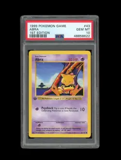 Pokemon PSA 10 GEM MINT Abra 1st Edition Base Set Shadowless 1999 Card 43/102 - Image 1
