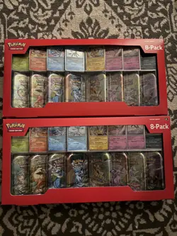 Pokemon Prismatic Evolutions 8 Mini-Tins with Promo Cards Costco 2-Pack IN HAND - Image 1