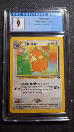 💎CGC 9 💎 MINT 2001 Raticate Pokemon Southern Islands promo Vintage card 6/18 - Image 1