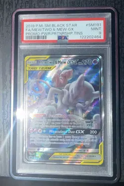 2019 POKEMON SM BLACK STAR PROMO #SM191 FULL ART/MEWTWO & MEW GX PSA 9 - Image 1