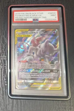 2019 POKEMON SM BLACK STAR PROMO #SM191 FULL ART/MEWTWO & MEW GX PSA 9 - Image 3