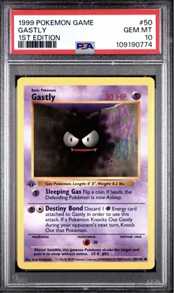 1999 Pokemon Base Set 1st Edition Gastly #50 English 50/102 - PSA 10 GEM MINT - Image 1
