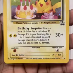 Pokemon Birthday Pikachu ORIGINAL BLACK STAR PROMO 24 NM WOTC Vintage Holo - Image 2