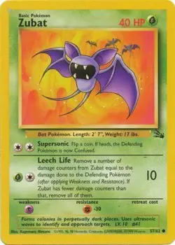 Zubat 57/62 Fossil Common Light Play LP Pokemon DNA GAMES - Image 1