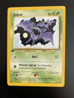 NM (1st edition) Pokemon ZUBAT Card NEO REVELATION Set 59/64 First Ed COMMON - Image 1