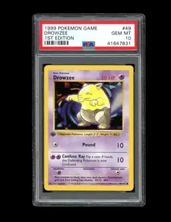 Pokemon PSA 10 GEM MINT Drowzee 1st Edition Base Set Shadowless 1999 Card 49/102 - Image 1