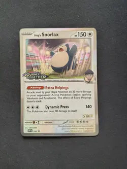 Hop's Snorlax SVP 184 STAFF Pre Release Promo Journey Together Pokemon Card NM - Image 1