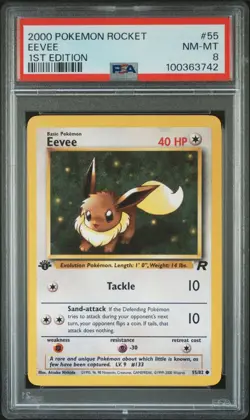 2000 Pokemon Team Rocket Eevee 1st Edition #55 PSA 8 NM-MT - Image 1