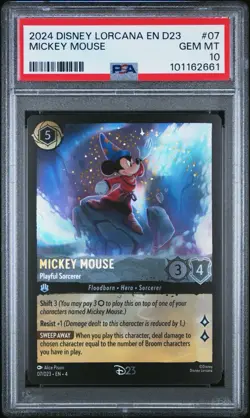 2024 DISNEY LORCANA EN D23 MICKEY MOUSE PLAYFUL SORCERER #07/D23 PSA 10 - Image 1