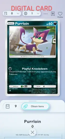 Pokemon Pocket Mobile Game Eevee Grove Set Purrloin ◇ Rare Digital Trade Card - Image 1