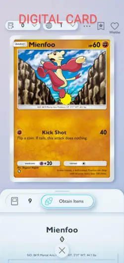 Pokemon Pocket Mobile Game Eevee Grove Set Mienfoo ◇ Rare Digital Trade Card - Image 1