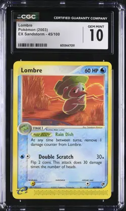 CGC 10 Lombre 45/100 EX Sandstorm 2003 Pokemon Card - Image 1