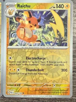 POKEMON 2 REV HOLO RAICHU 064/193 RARE + PIKACHU 062/193 2024 PALDEA EVOLVED NM - Image 2