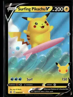 Surfing Pikachu V 008/025 Holo V Rare Celebrations Pokemon NM/M - Image 1