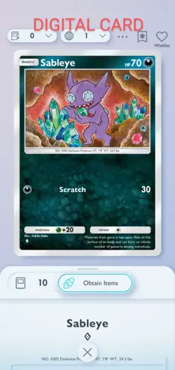 Pokemon Pocket Mobile Game Eevee Grove Set Sableye ◇ Rare Digital Trade Card - Image 1