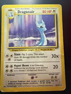 Pokemon Dragonair Base Set Rare Card 18/102 MP 1999 Unlimited Edition Vintage - Image 1